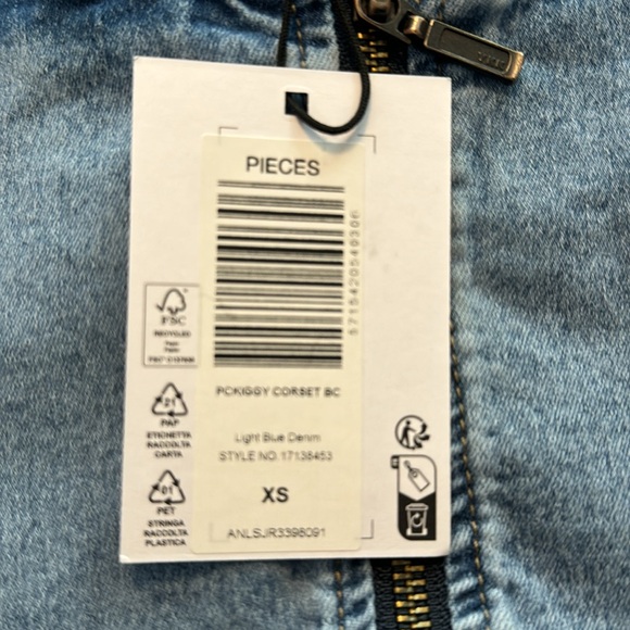 ASOS Pieces Denim Corset Bandeau in Light Blue Size XS - Picture 5 of 5